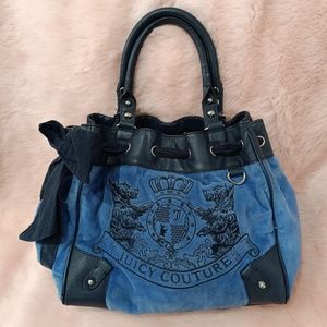 Juicy Couture Scottie Dog Velour Bag Purse Daydreamer Tote Vintage Bow Ribbon